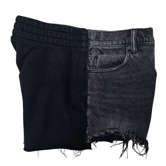 Alexander Wang Denim Jean Shorts Bite Clash, Black Denim Front Fleece Back Sz 26 - Picture 3 of 8